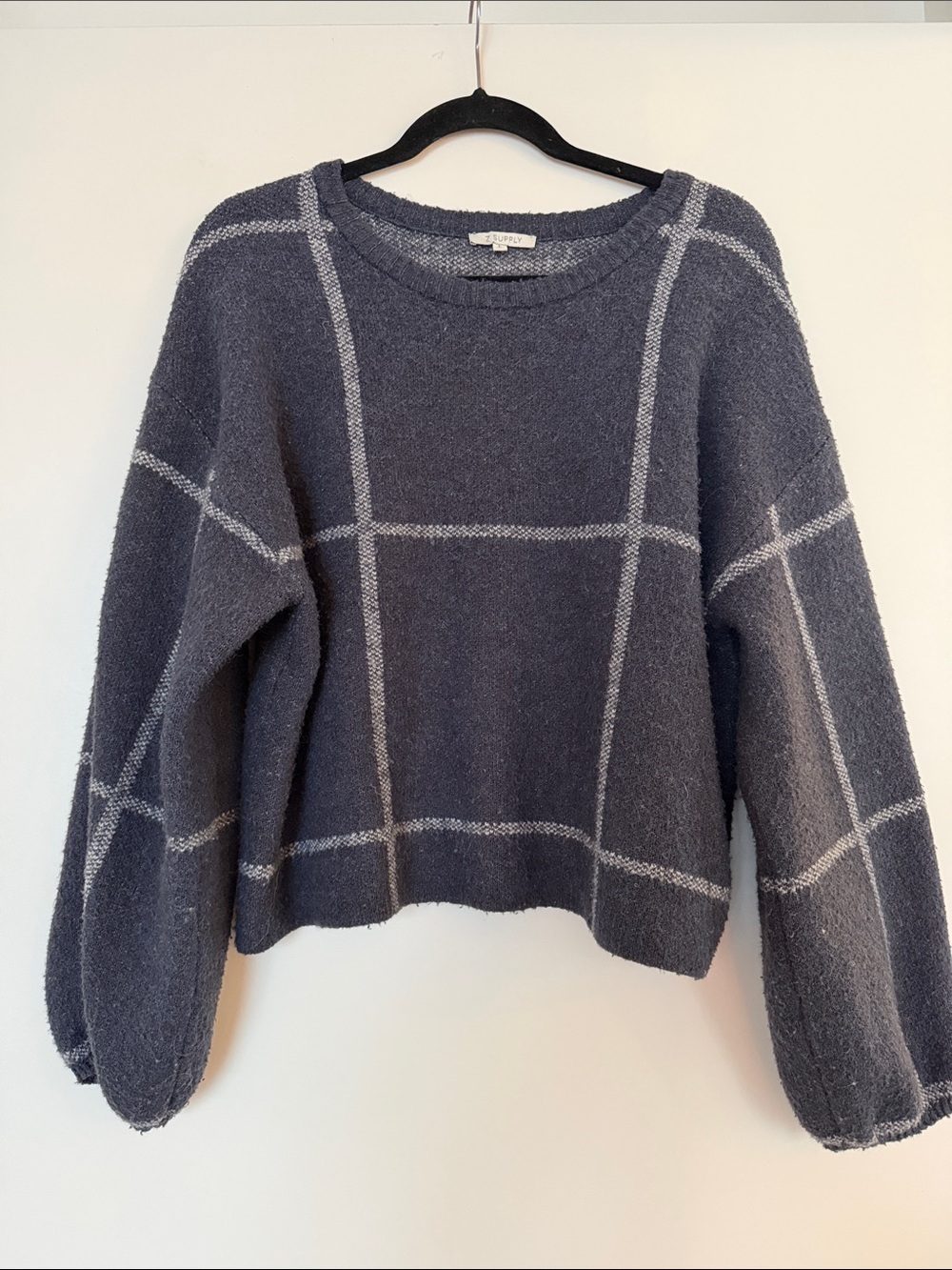 Z Supply Charcoal Gray Windowpane Crewneck Sweater